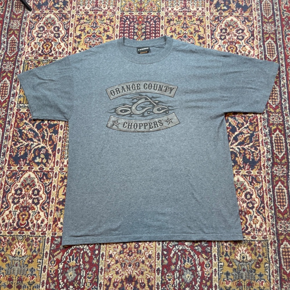 VTG y2k No Boundaries Orange County Choppers OCC T Shirt XL Leather‎ Print Gray
